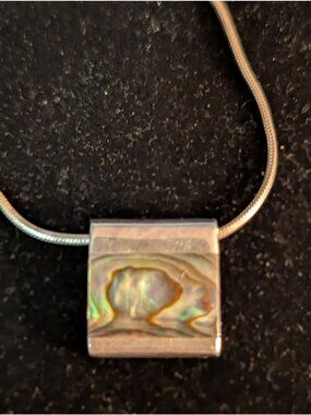 Sterling Silver 925 Necklace Abalone Shell Pendant 24 Inch